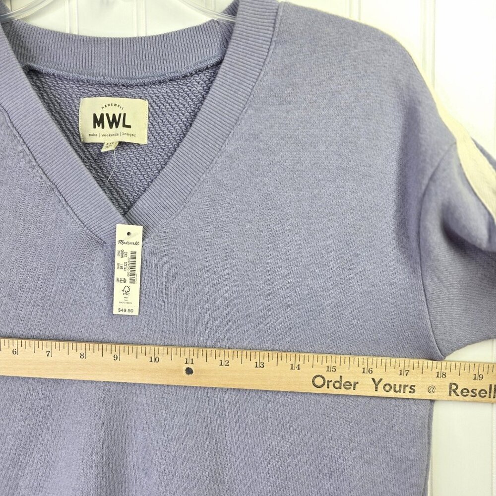 Madewell Top Womens XXS Purple Waffle Sweatshirt Short Sleeve Relaxed Fit Active - Picture 6 of 8